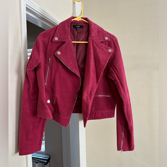Lulus Haight Street Hottie Berry Pink Corduroy Moto Jacket, size XL - Picture 5 of 8